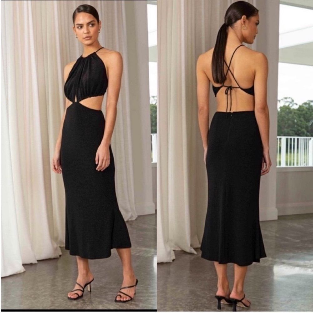 NWT Misha Collection Primrose Midi Dress Black Revolve Size 2